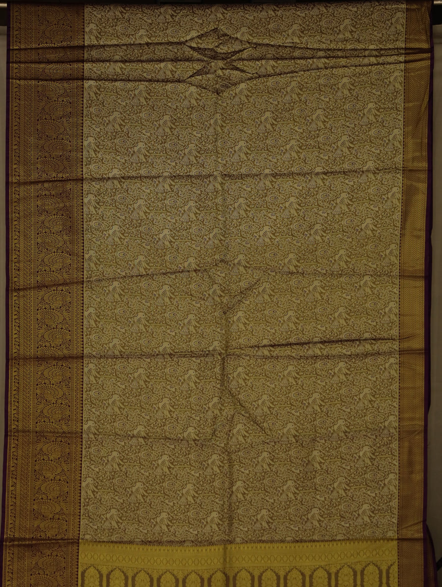 Olive Green Kanchipuram Inspired Semi Silk Saree with Medium Medium Contrast Border