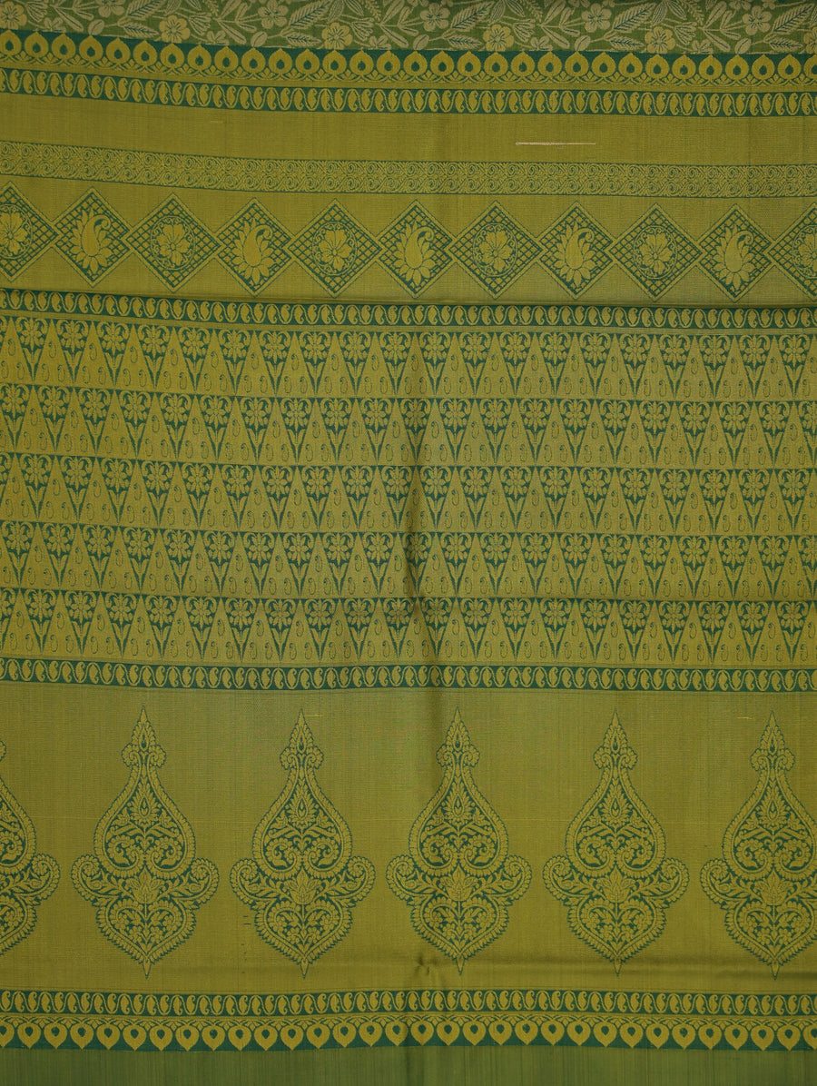 Moss Green Mysore Inspired Semi Silk Saree with Wide Wide Contrast Border
