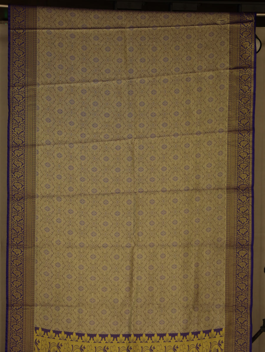 Champagne Gold Dharmavaram Inspired Semi Silk Saree with Wide Wide Contrast Border