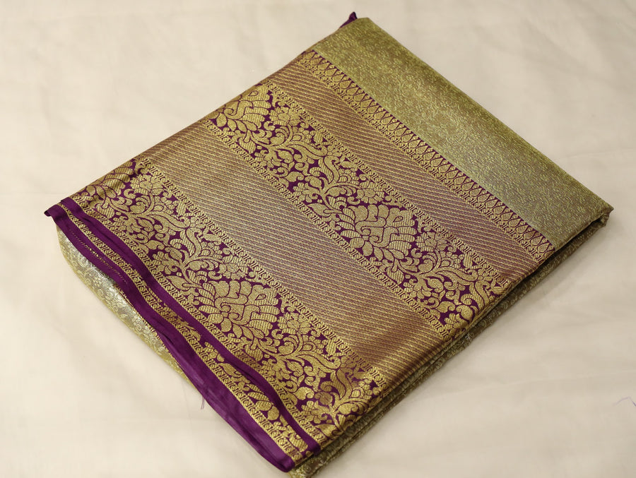Moss Green Kanchipuram Inspired Semi Silk Saree with Wide Wide Contrast Border