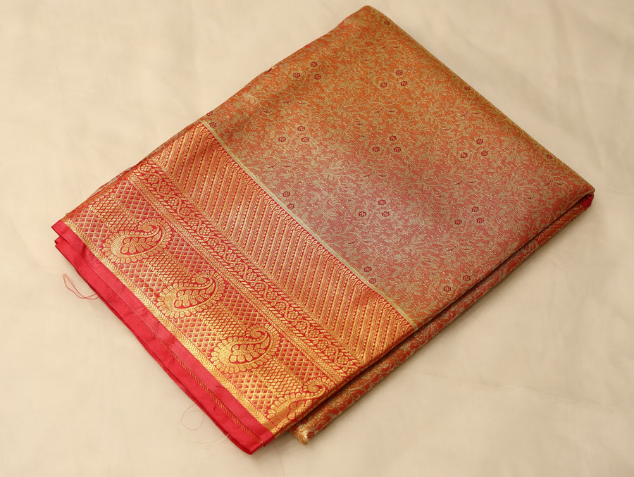 Burnt Orange Mysore Inspired Semi Silk Saree with Medium Medium Contrast Border