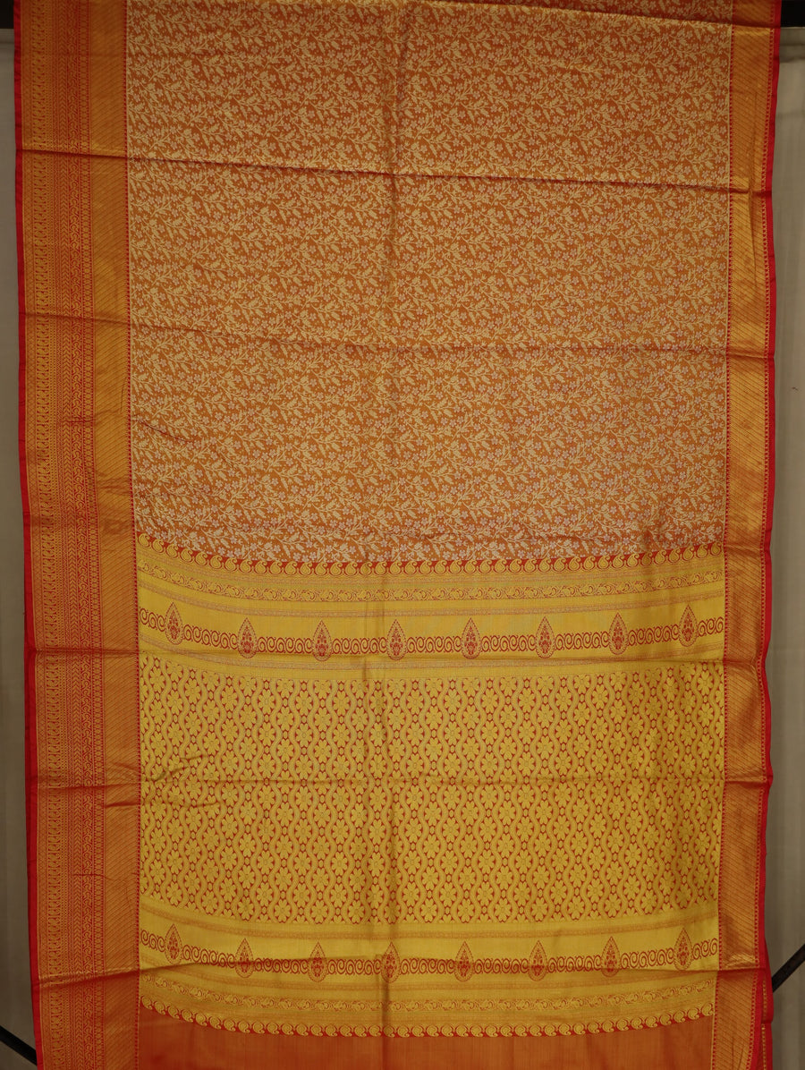 Burnt Orange Mysore Inspired Semi Silk Saree with Medium Medium Contrast Border
