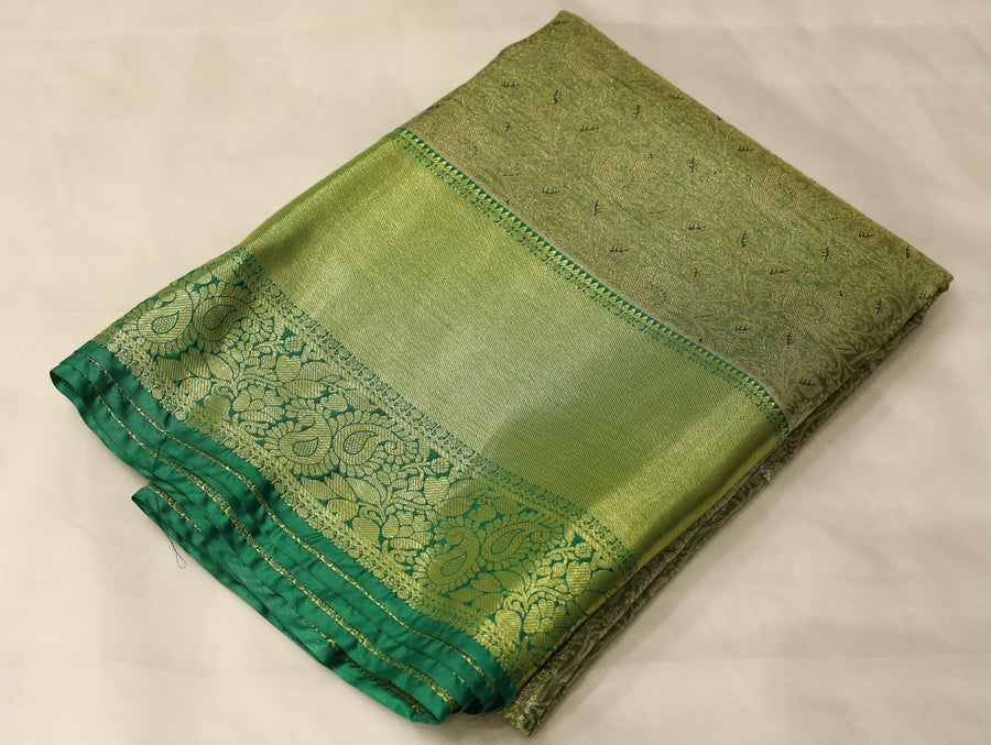 Olive Green Uppada Inspired Semi Silk Saree with Wide Wide Contrast Border