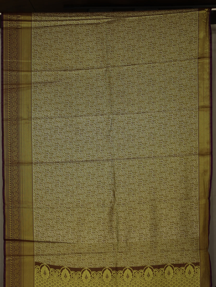 Olive Green Kanchipuram Inspired Semi Silk Saree with Medium Medium Contrast Border