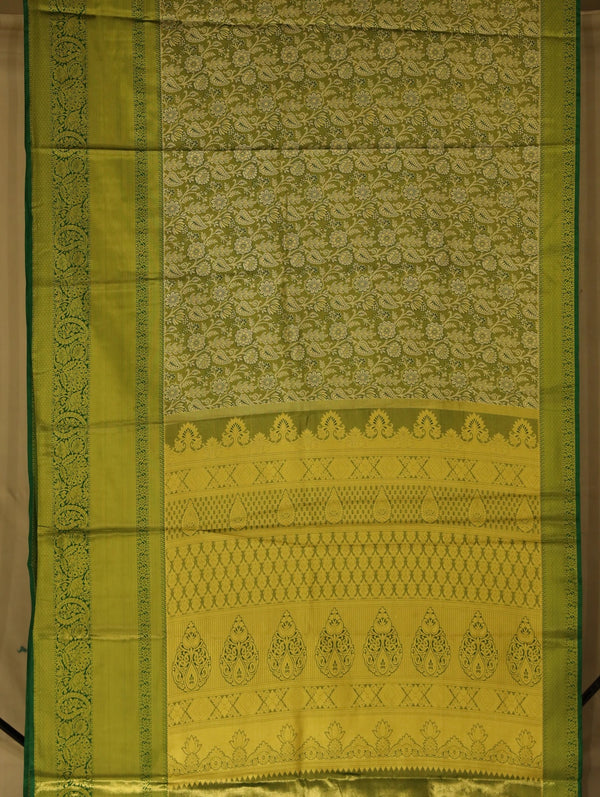 Olive Green Dharmavaram Inspired Semi Silk Saree with Medium Medium Self Border