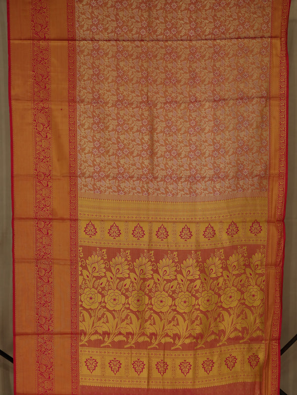 Saffron Orange Dharmavaram Inspired Semi Silk Saree with Medium Medium Contrast Border