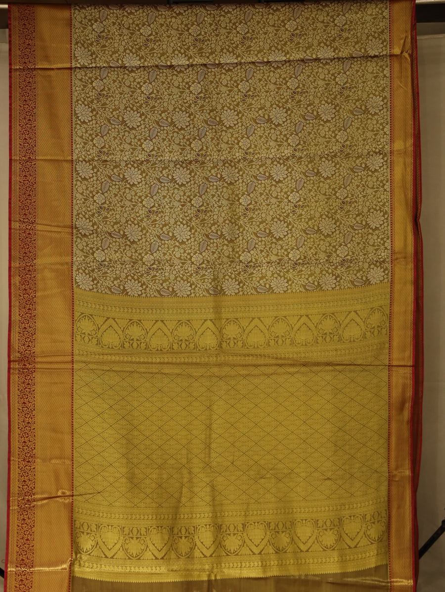 Champagne Gold Dharmavaram Inspired Semi Silk Saree with Wide Wide Contrast Border