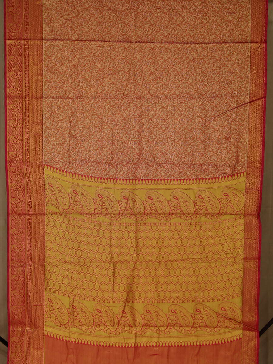 Burnt Orange Kanchipuram Inspired Semi Silk Saree with Medium Medium Contrast Border