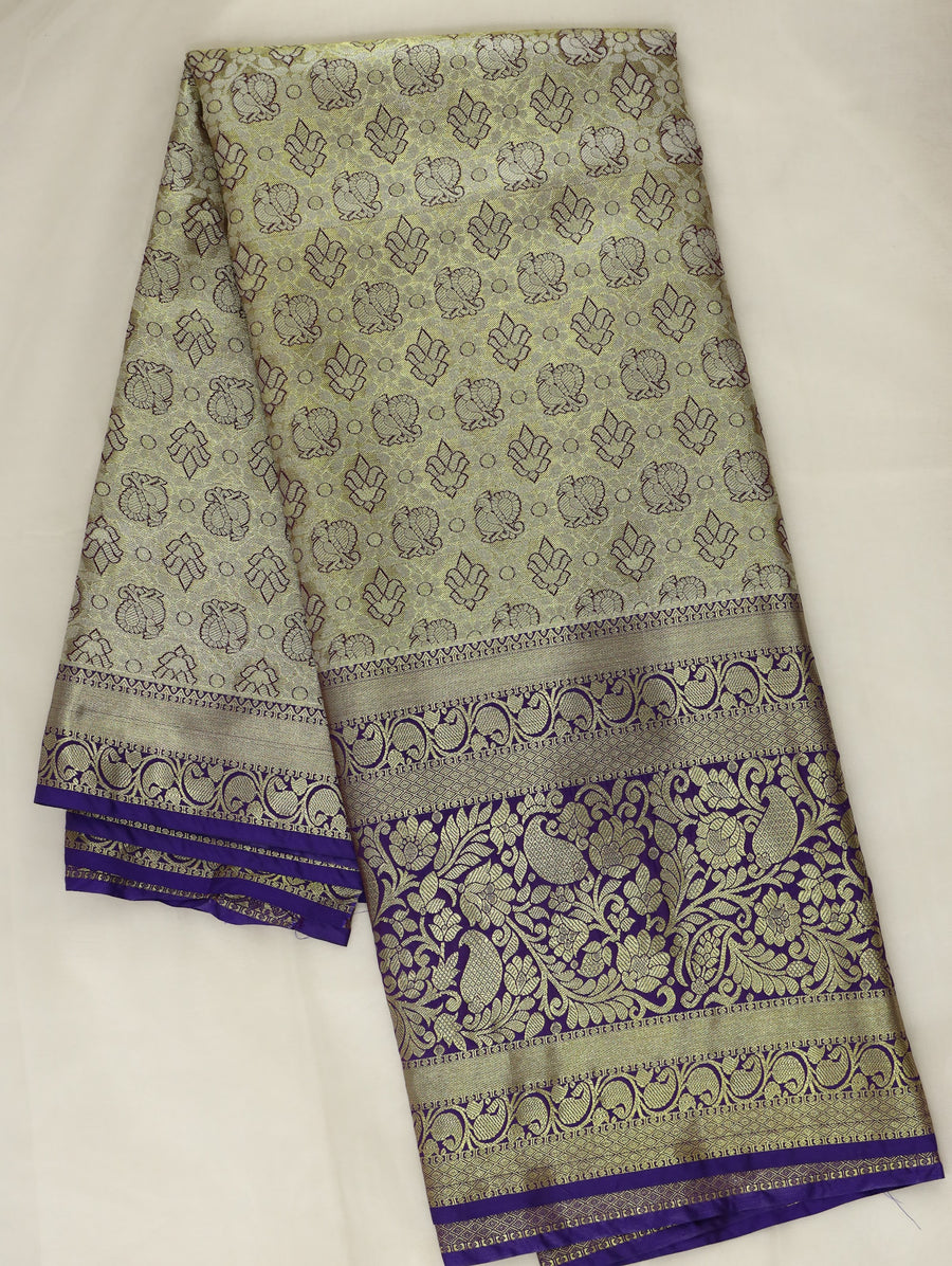 Champagne Gold Kanchipuram Inspired Semi Silk Saree with Wide Wide Contrast Border