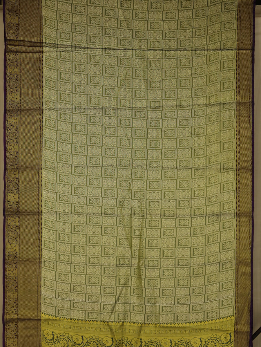 Olive Green Dharmavaram Inspired Semi Silk Saree with Medium Medium Contrast Border