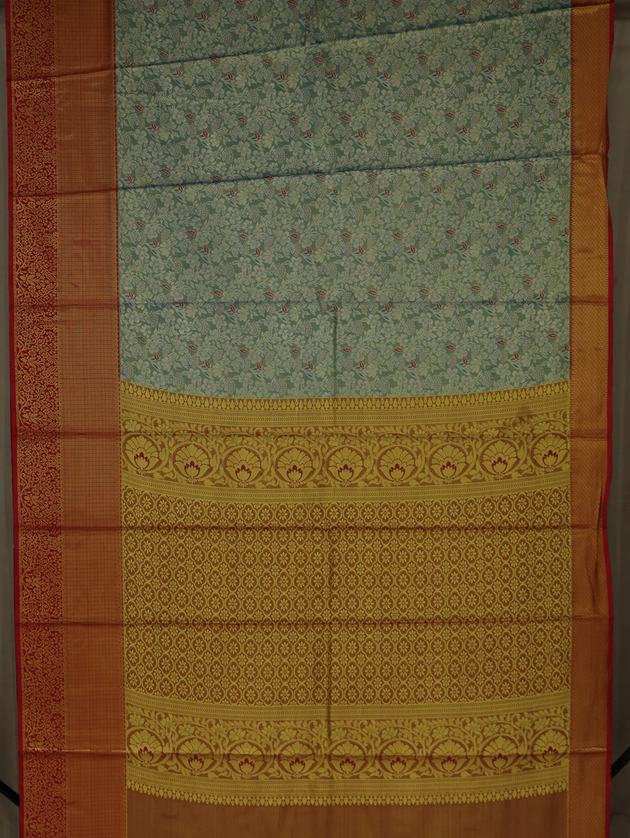 Sage Green Uppada Inspired Semi Silk Saree with Medium Medium Contrast Border
