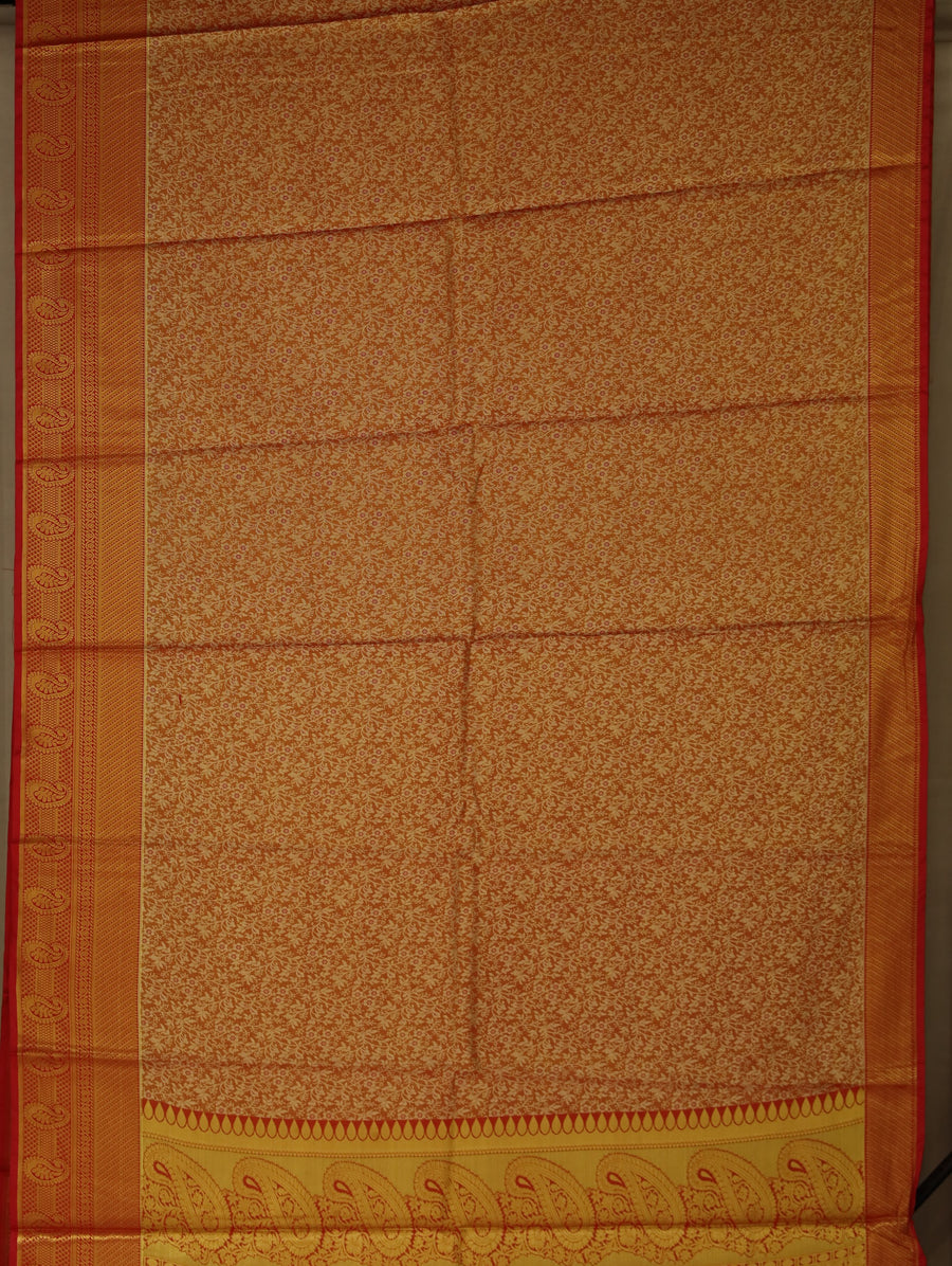 Burnt Orange Mysore Inspired Semi Silk Saree with Medium Medium Contrast Border