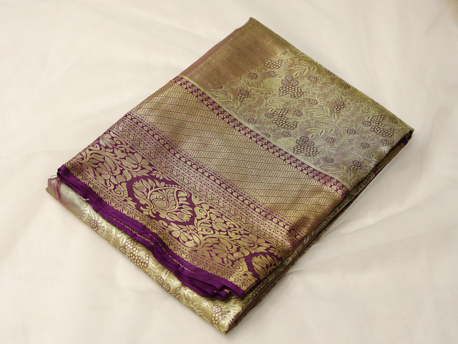 Olive Green Dharmavaram Inspired Semi Silk Saree with Medium Medium Contrast Border
