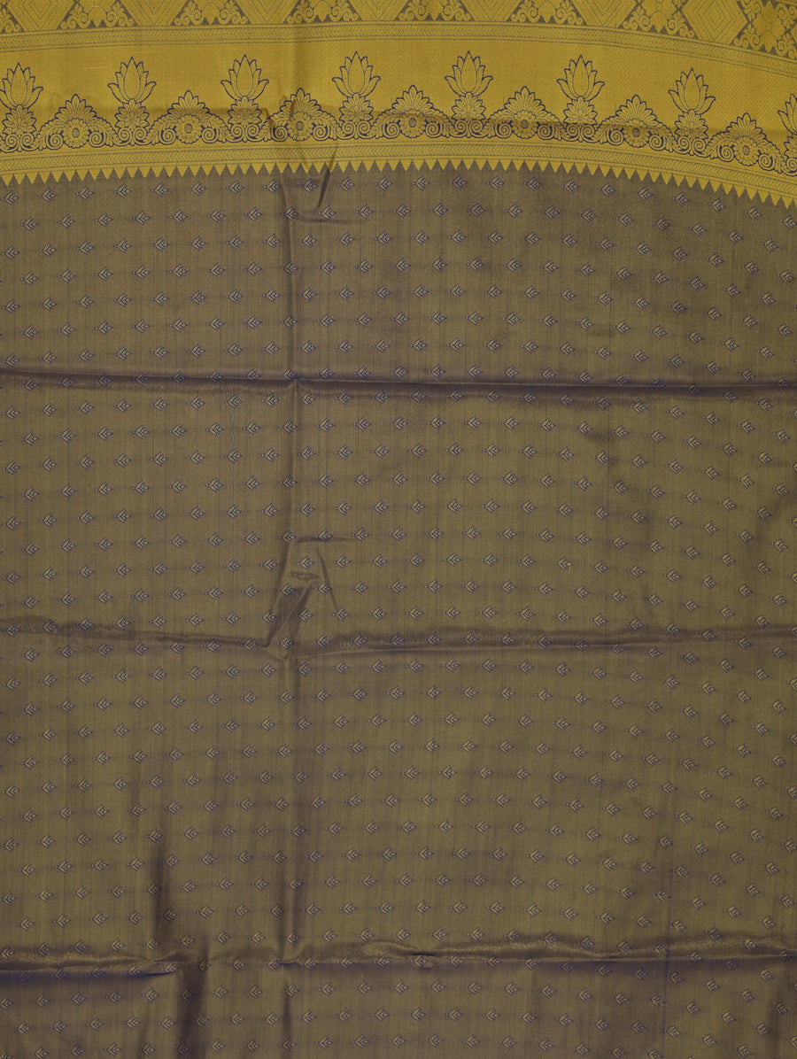 Champagne Gold Kanchipuram Inspired Semi Silk Saree with Wide Wide Contrast Border