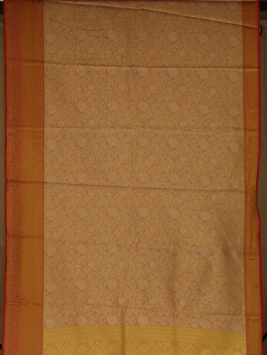 Golden Sunrise Kanchipuram Inspired Semi Silk Saree with Wide Wide Contrast Border