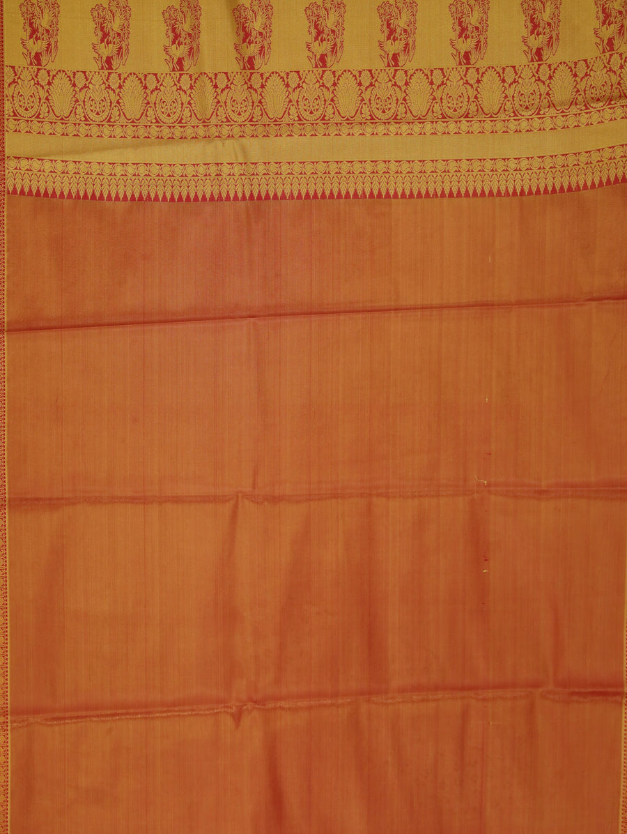 Saffron Gold Dharmavaram Inspired Semi Silk Saree with Wide Wide Contrast Border