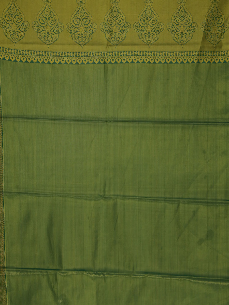 Moss Green Mysore Inspired Semi Silk Saree with Wide Wide Contrast Border