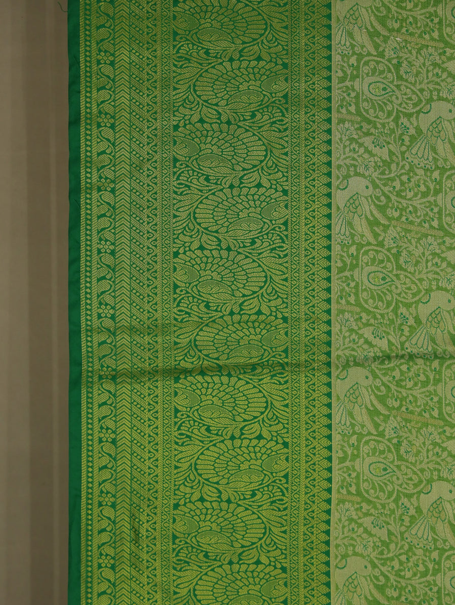 Olive Green Kanchipuram Inspired Semi Silk Saree with Wide Medium Self Border
