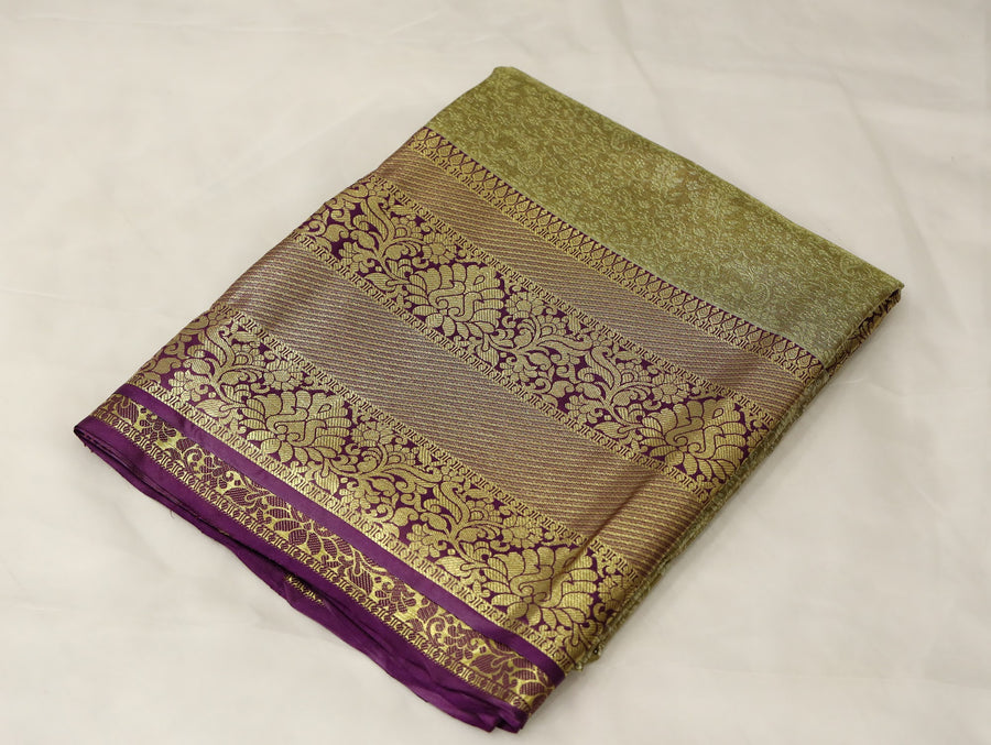 Antique Gold Kanchipuram Inspired Semi Silk Saree with Wide Wide Contrast Border