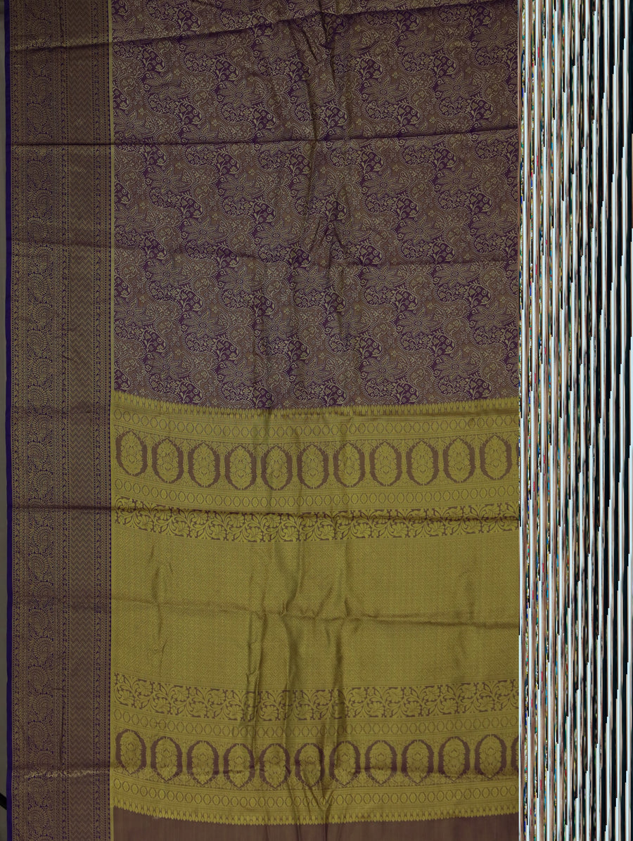 Aubergine Purple Dharmavaram Inspired Semi Silk Saree with Medium Medium Contrast Border