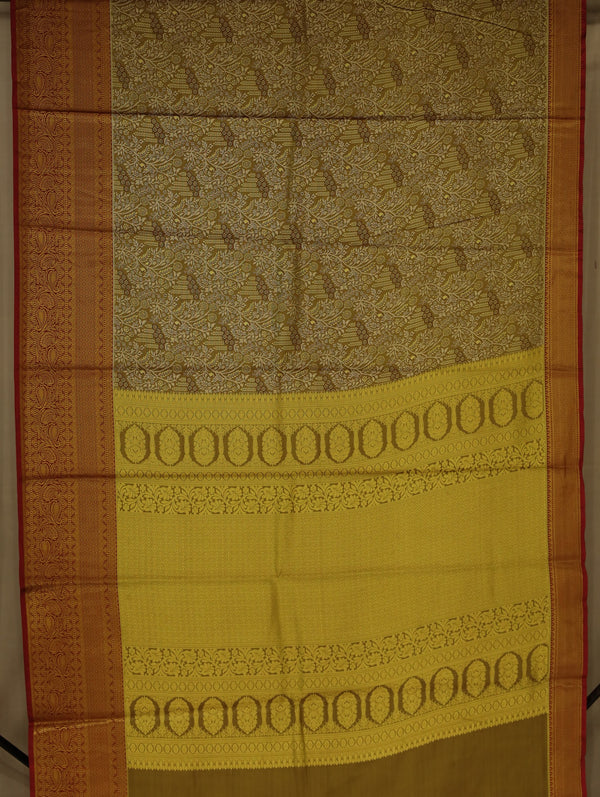Champagne Gold Kanchipuram Inspired Semi Silk Saree with Medium Medium Contrast Border