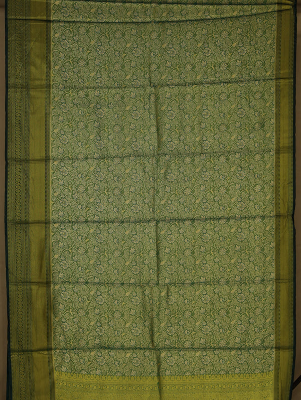 Olive Green Kanchipuram Inspired Semi Silk Saree with Wide Wide Contrast Border