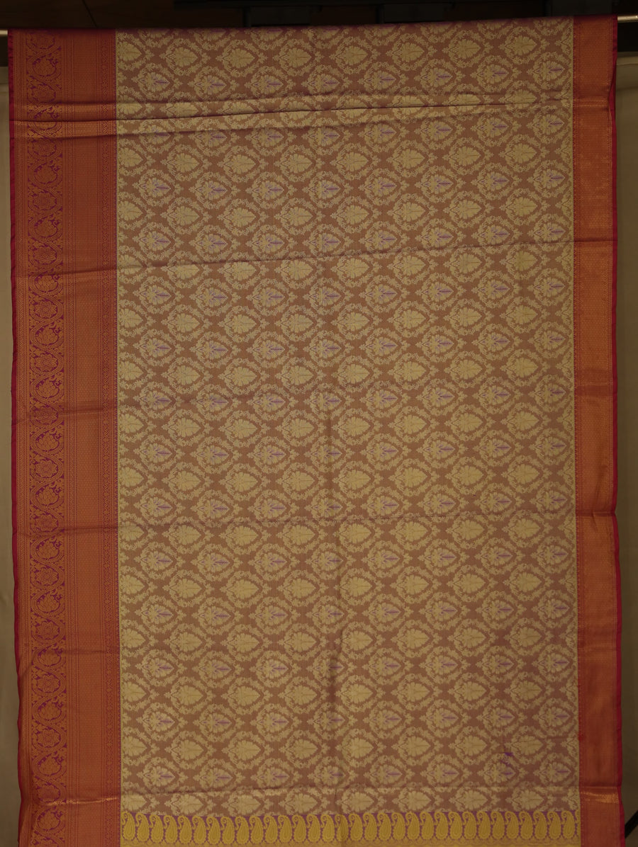 Champagne Gold Dharmavaram Inspired Semi Silk Saree with Wide Wide Contrast Border