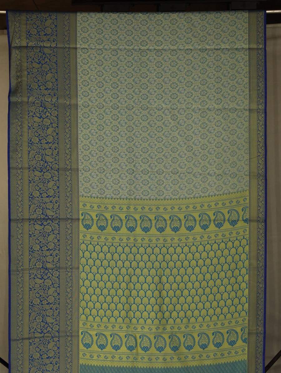 Sage Green Dharmavaram Inspired Semi Silk Saree with Medium Medium Contrast Border