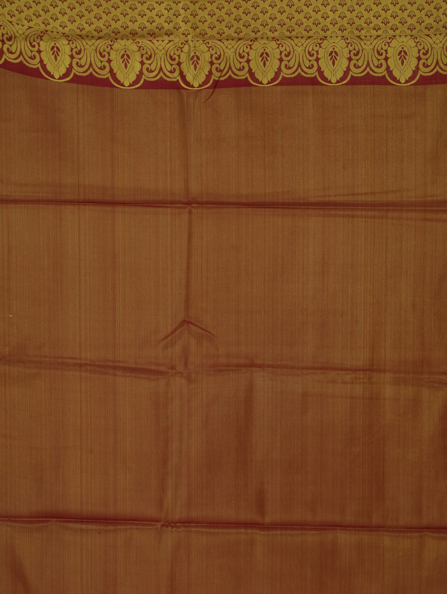 Earthy Brown Kanchipuram Inspired Semi Silk Saree with Medium Medium Contrast Border