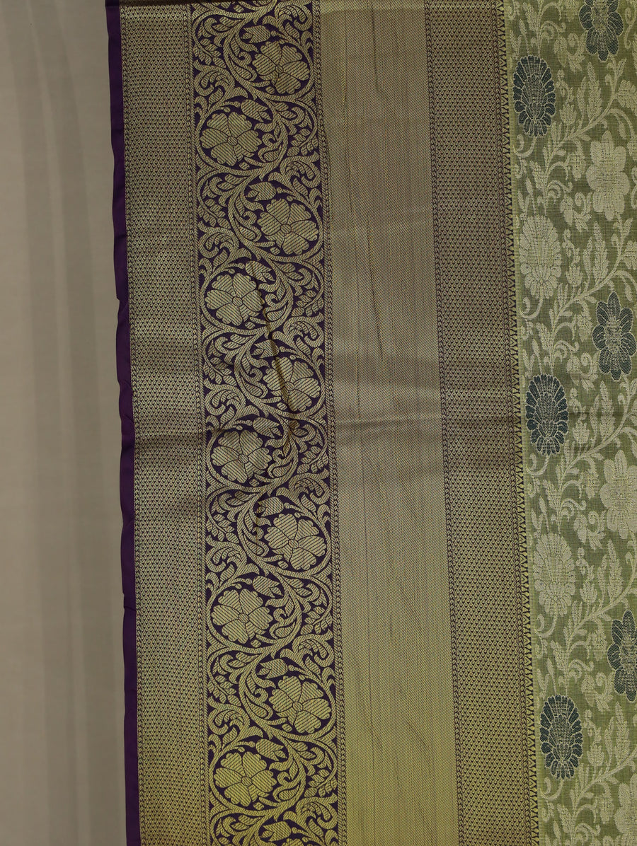 Olive Green Dharmavaram Inspired Semi Silk Saree with Medium Medium Contrast Border