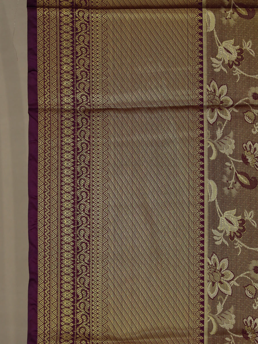 Antique Bronze Dharmavaram Inspired Semi Silk Saree with Medium Medium Contrast Border