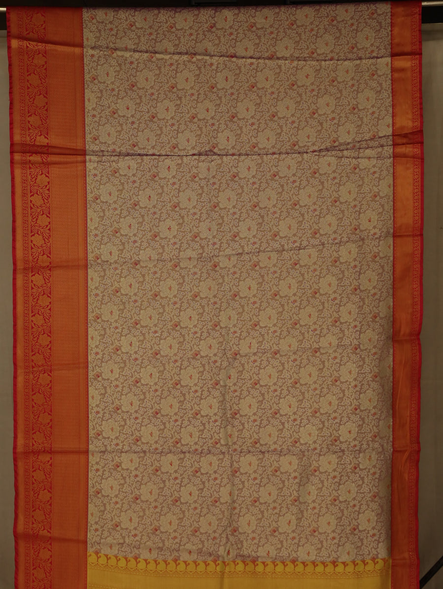 Champagne Gold Kanchipuram Inspired Semi Silk Saree with Wide Wide Contrast Border
