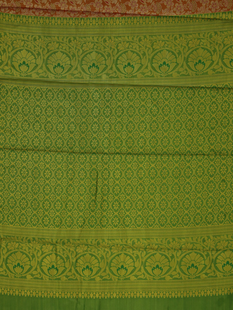 Burnt Orange Kanchipuram Inspired Semi Silk Saree with Wide Medium Contrast Border