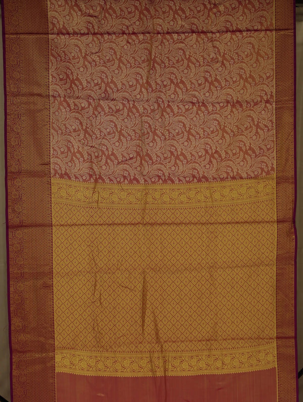 Burnt Orange Dharmavaram Inspired Semi Silk Saree with Medium Medium Contrast Border