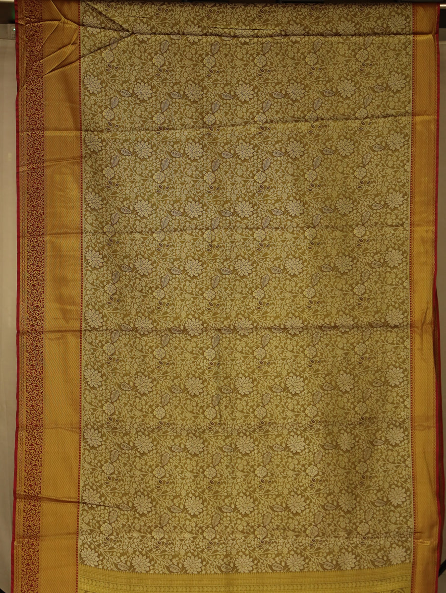 Champagne Gold Dharmavaram Inspired Semi Silk Saree with Wide Wide Contrast Border