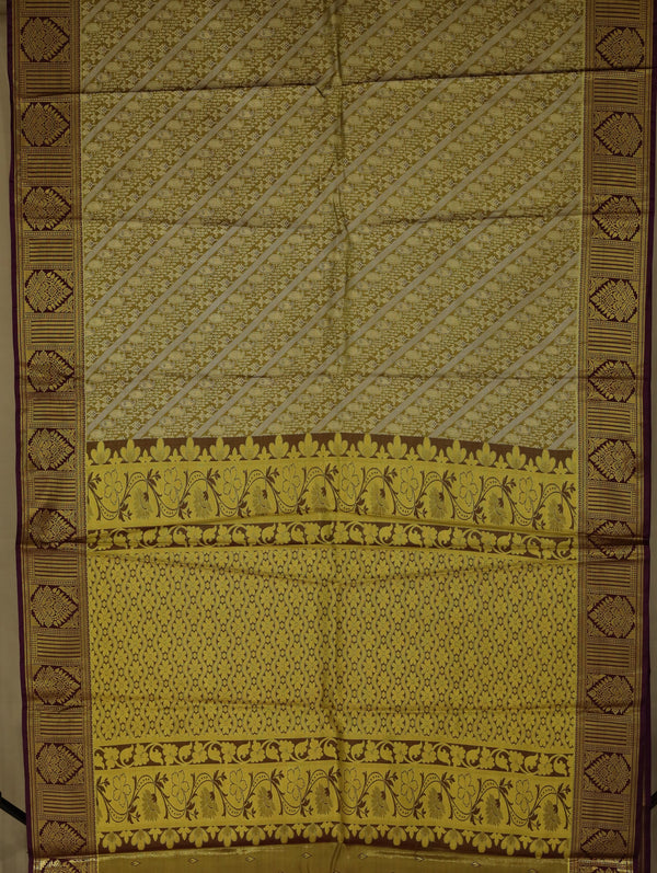 Champagne Gold Kanchipuram Inspired Semi Silk Saree with Wide Medium Contrast Border