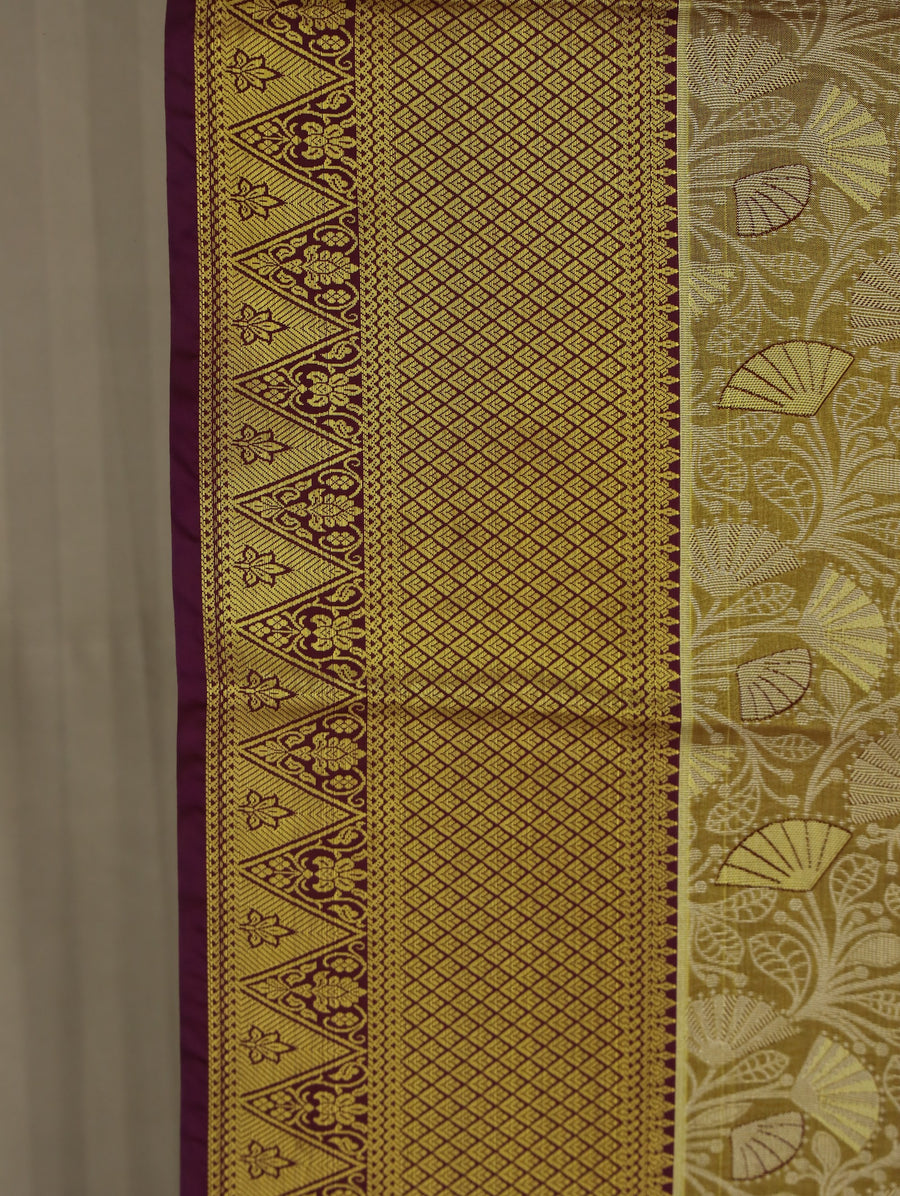 Antique Gold Kanchipuram Inspired Semi Silk Saree with Medium Medium Contrast Border