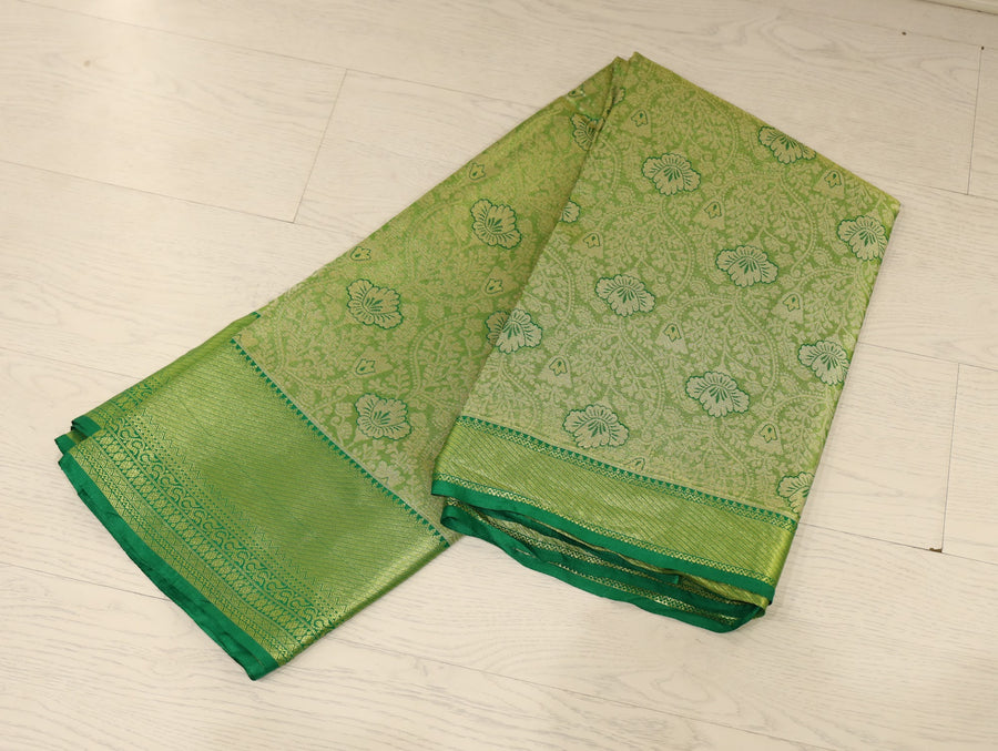 Lime Green Uppada Inspired Semi Silk Saree with Medium Medium Self Border