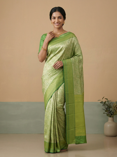 Lime Green Uppada Inspired Semi Silk Saree with Medium Medium Self Border