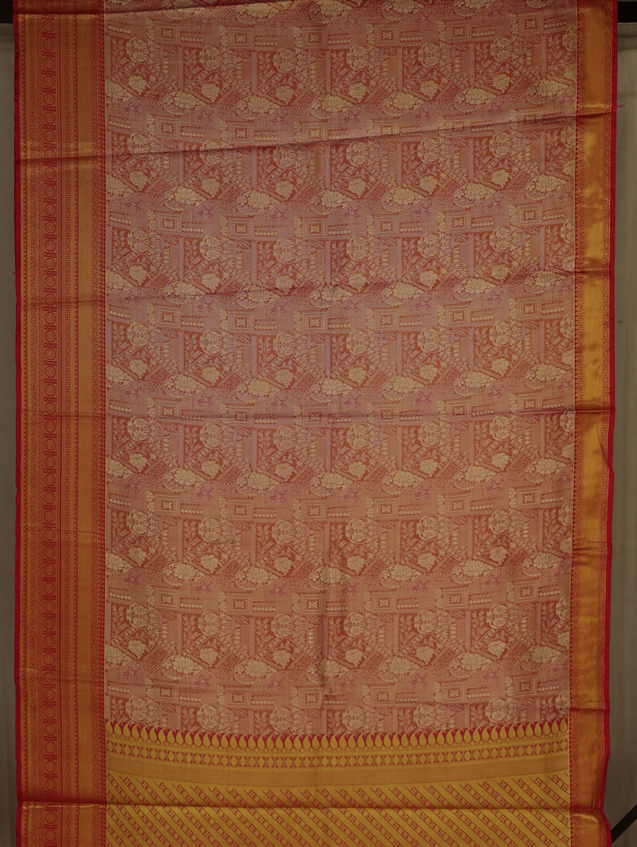 Burnt Sienna Dharmavaram Inspired Semi Silk Saree with Wide Wide Contrast Border
