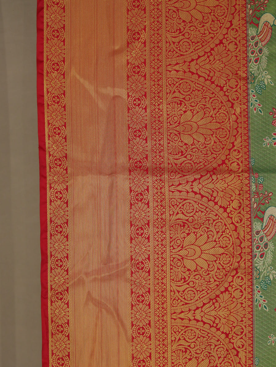 Sage Green Kanchipuram Inspired Semi Silk Saree with Wide Wide Contrast Border