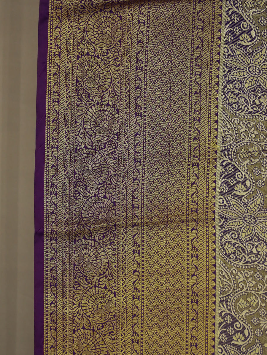 Dusty Teal Kanchipuram Inspired Semi Silk Saree with Wide Wide Contrast Border