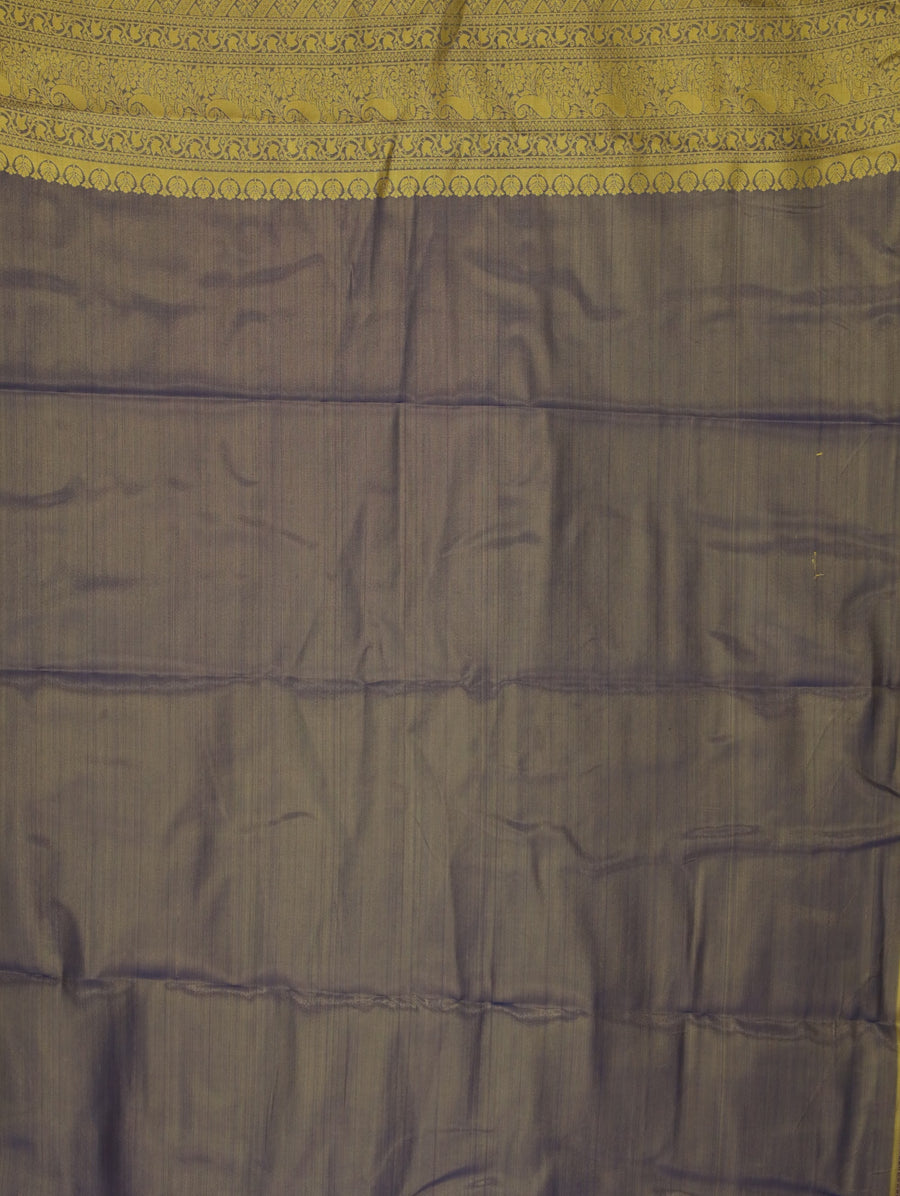 Champagne Gold Kanchipuram Inspired Semi Silk Saree with Medium Medium Contrast Border