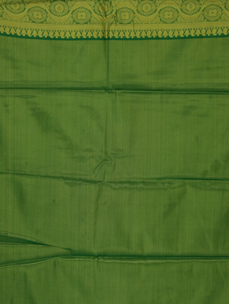 Olive Green Mysore Inspired Semi Silk Saree with Wide Wide Self Border