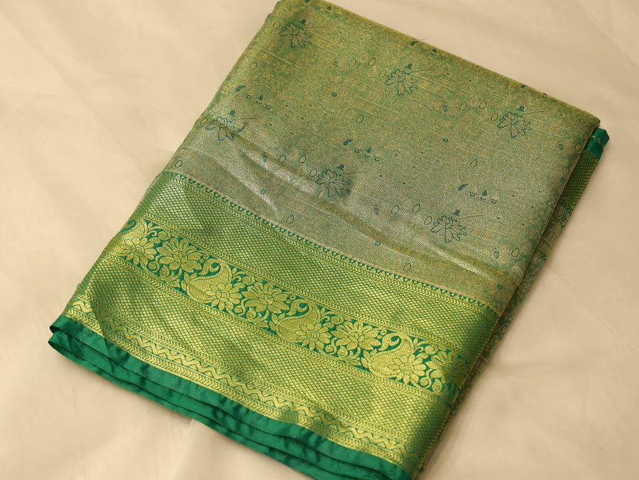 Olive Green Uppada Inspired Semi Silk Saree with Medium Medium Contrast Border