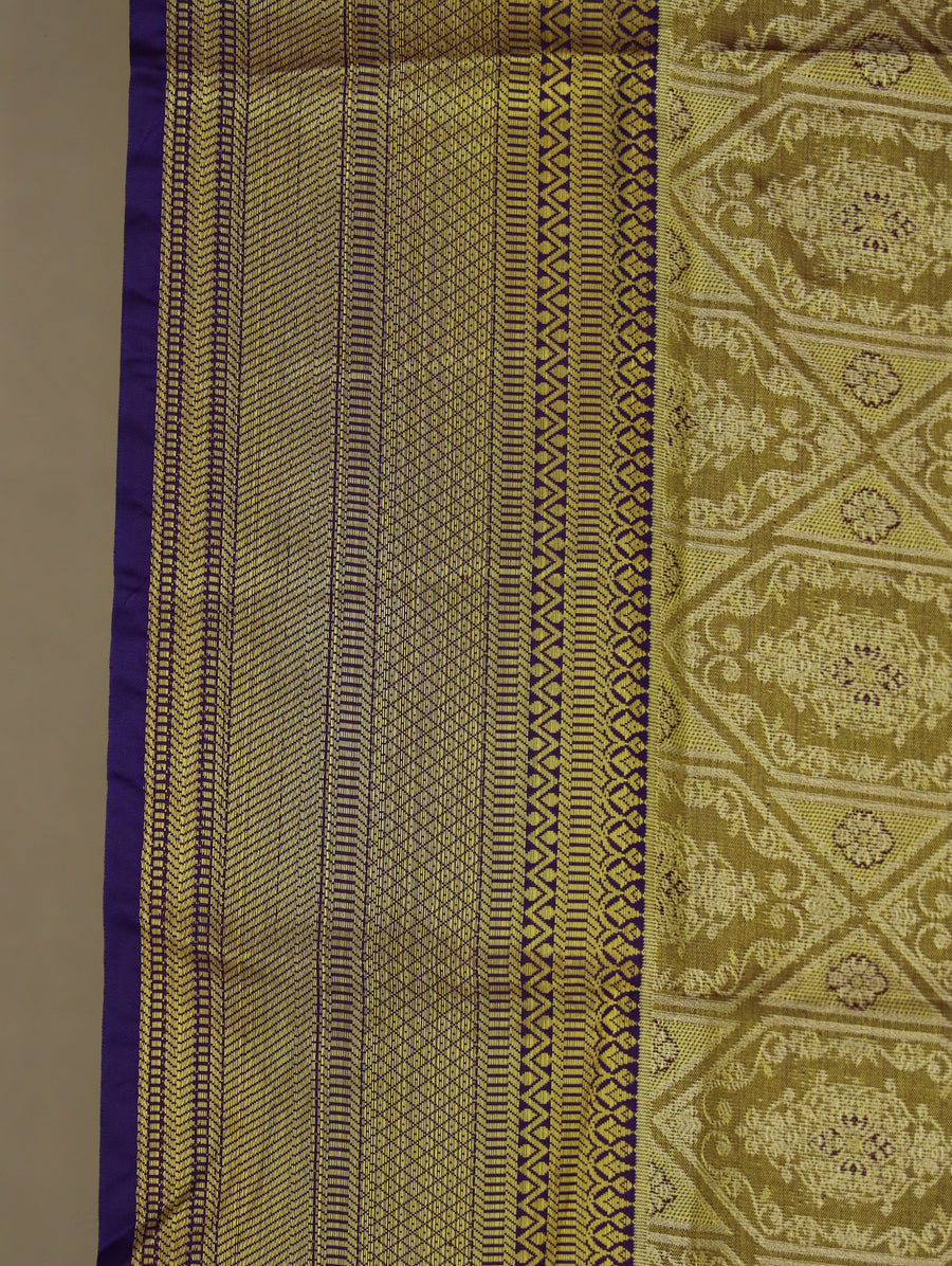 Mustard Gold Kanchipuram Inspired Semi Silk Saree with Medium Medium Contrast Border