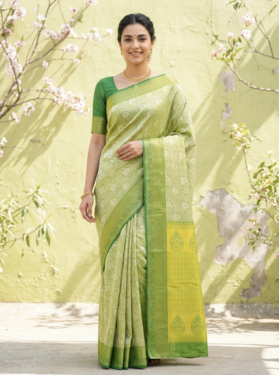 Lime Green Uppada Inspired Semi Silk Saree with Wide Wide Self Border