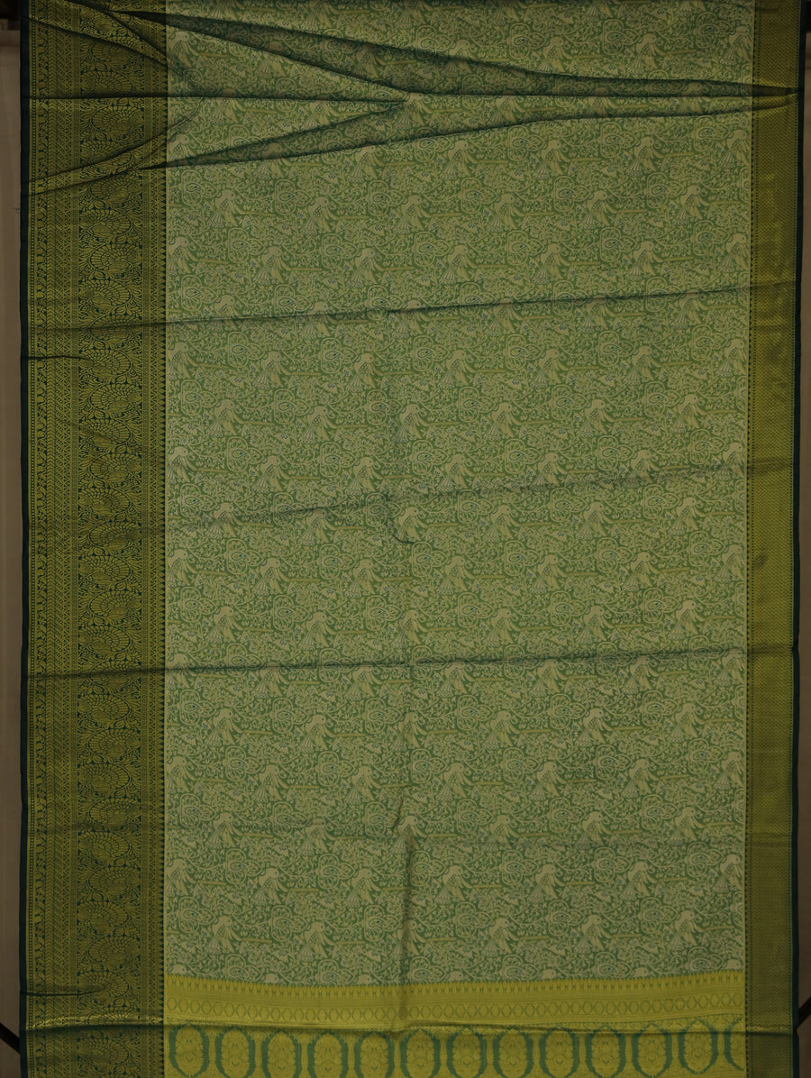 Mint Green Uppada Inspired Semi Silk Saree with Wide Wide Contrast Border