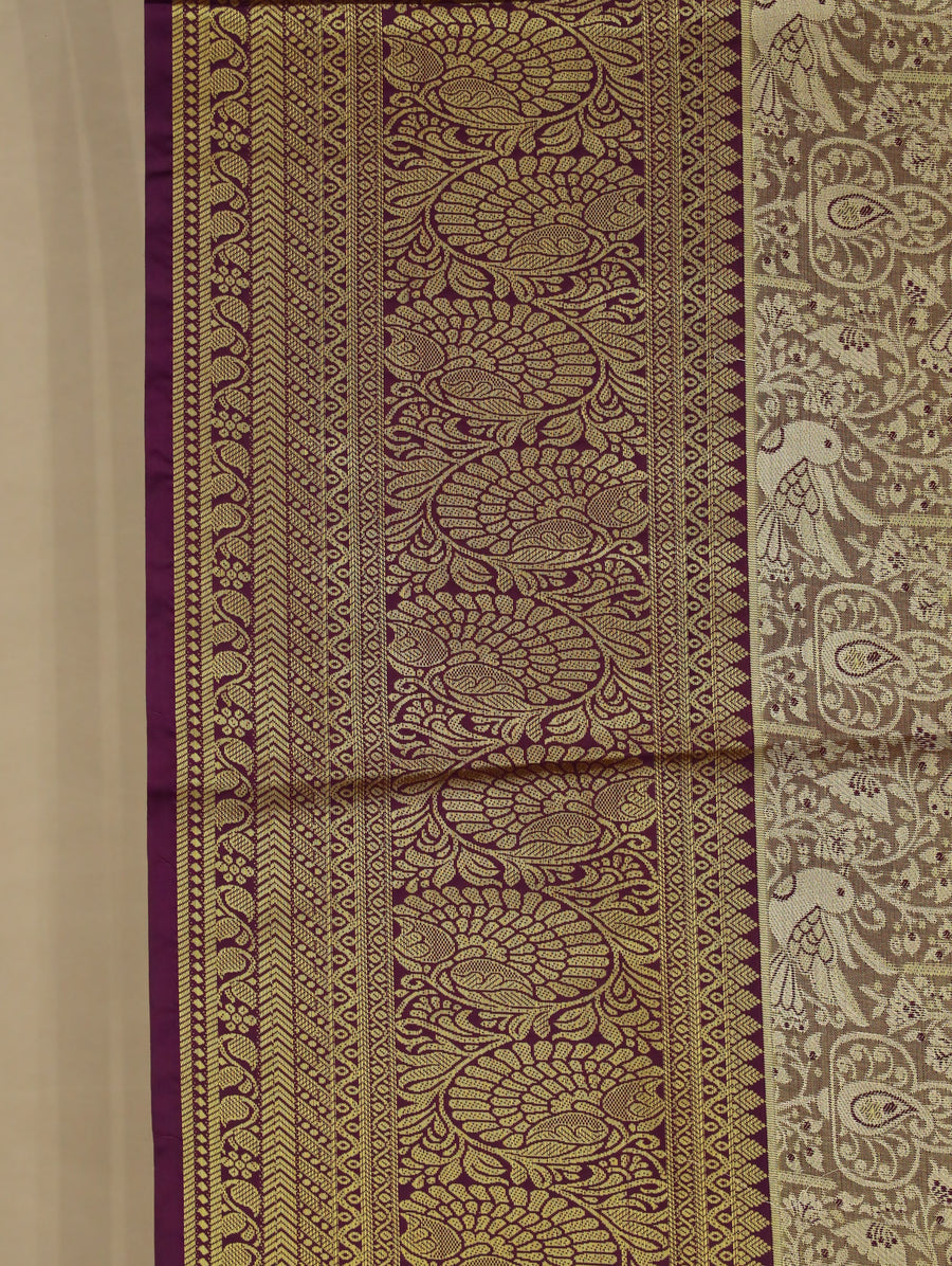 Olive Green Kanchipuram Inspired Semi Silk Saree with Medium Medium Contrast Border