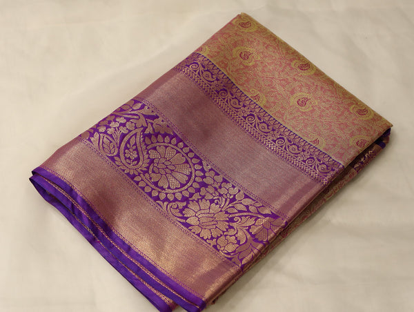 Blush Pink Dharmavaram Inspired Semi Silk Saree with Wide Wide Contrast Border